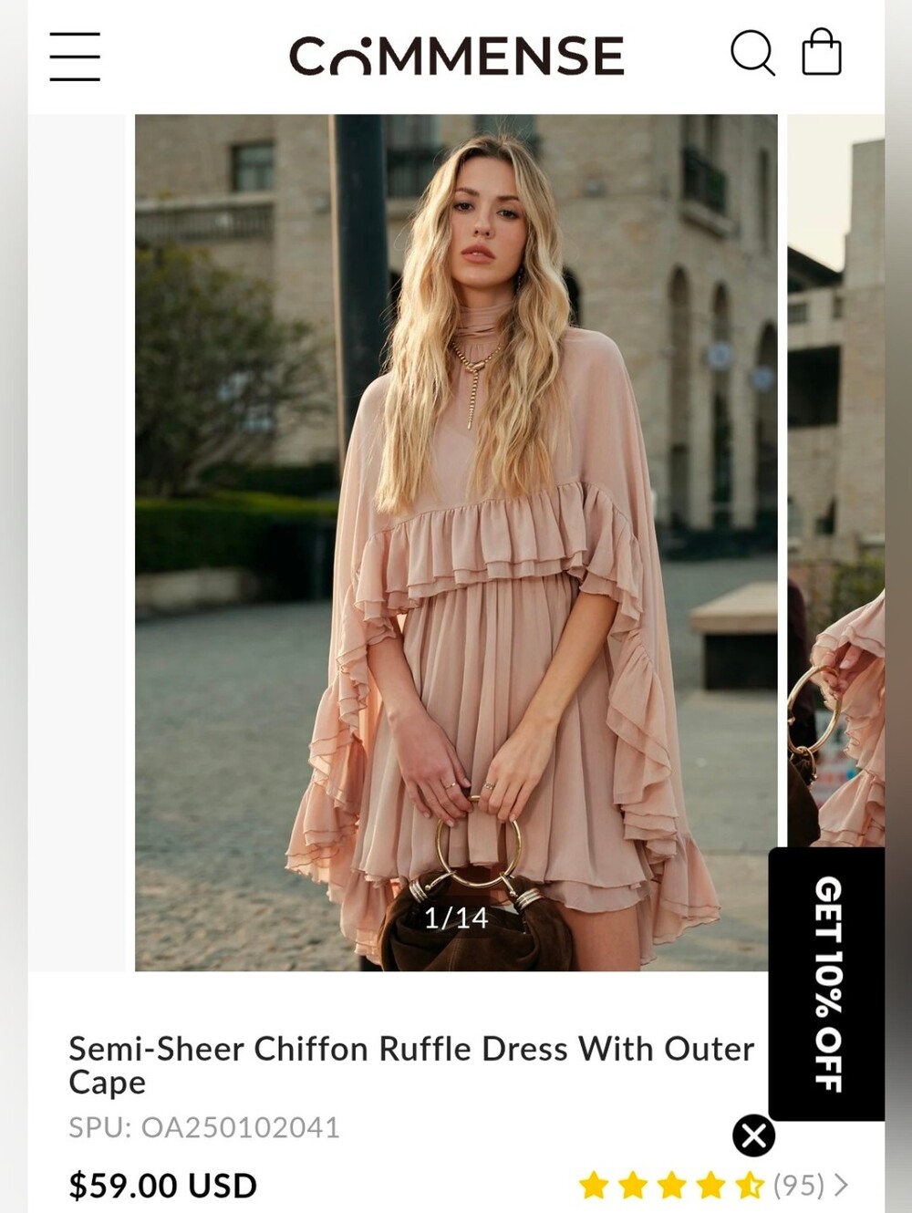 NWT Commense Blush Ruffle Mini Dress with Cape Overlay